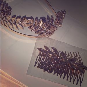 Greek style gold headband and pins.
